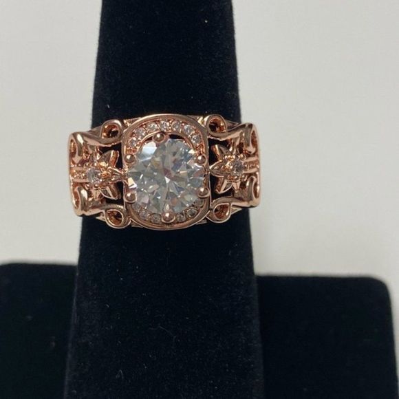 Rose Gold Filled Round Cut White Sapphire Ring - Picture 1 of 4